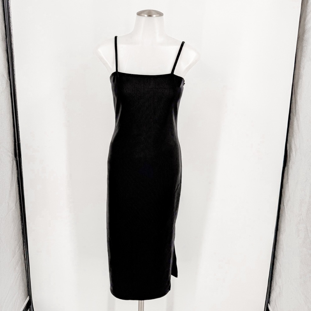 Leith Black Bodycon Midi Dress with Slit